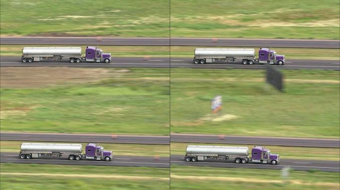 90号公路上的卡车-鸟瞰图-美国布鲁尔县南达科他州