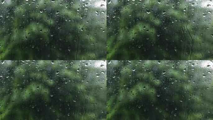 车内自然景观中的雨水