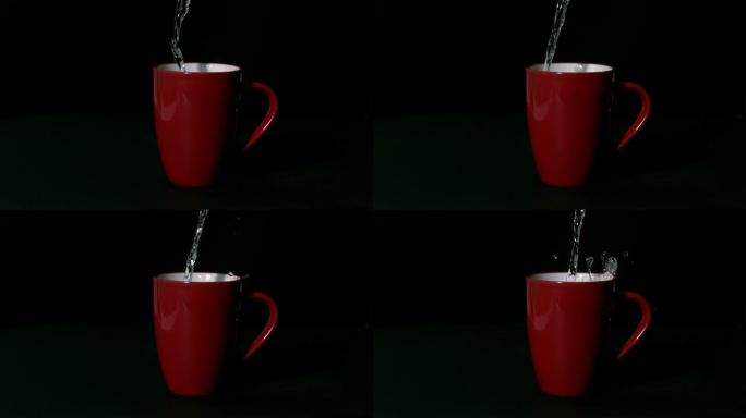 热水倒入红色杯子