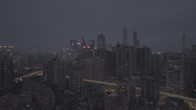 广州新旧城区航拍 夜景
