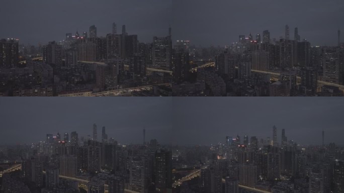 广州新旧城区航拍 夜景