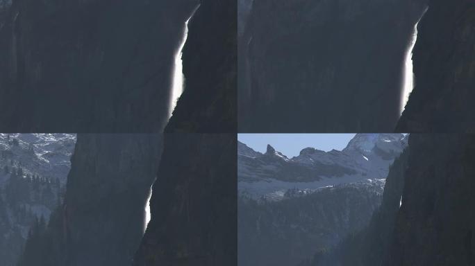 远处瀑布、山脉的鸟瞰图