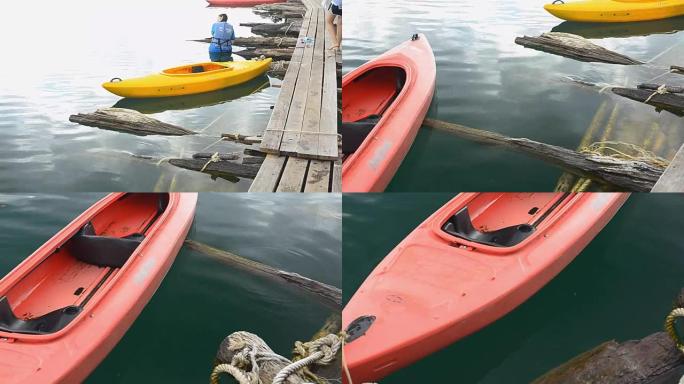 平移: 早上在湖里的皮划艇和木屋