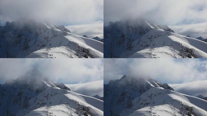 云层中的高山高峰，冬天，波兰，自然