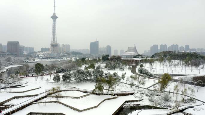 株洲地标雪景  神农湖