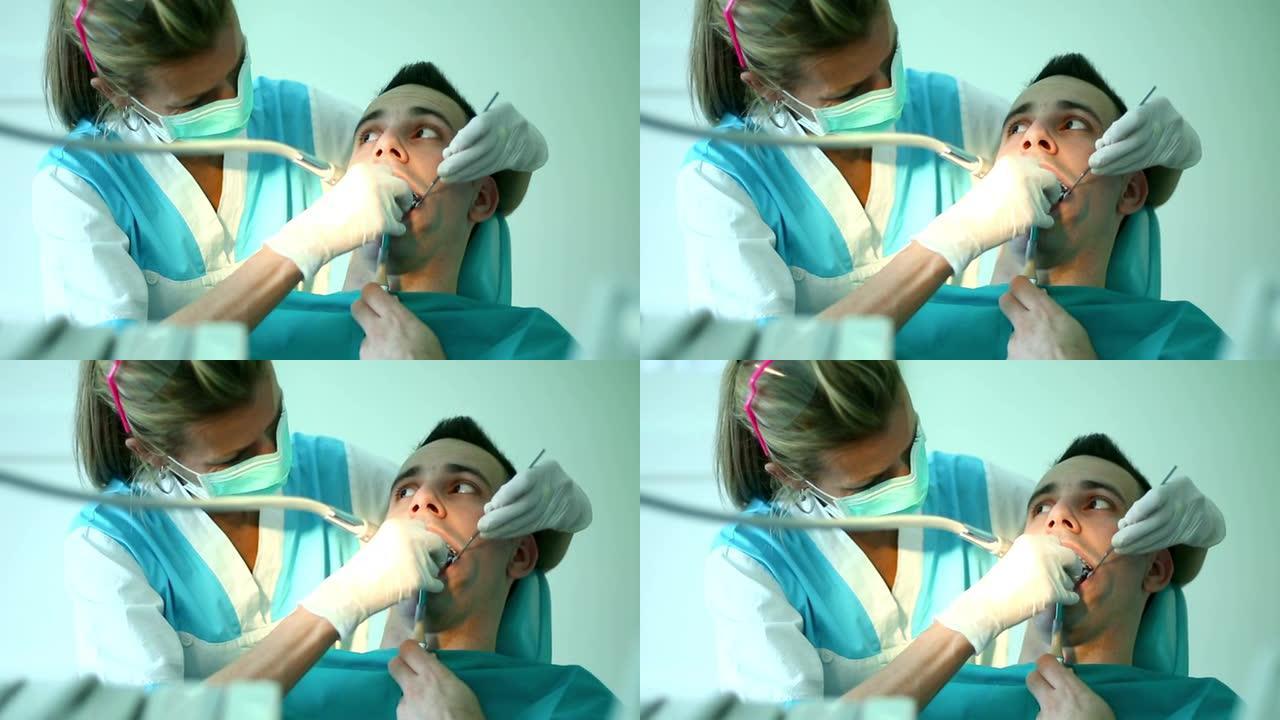 正在接受牙科手术的年轻人。