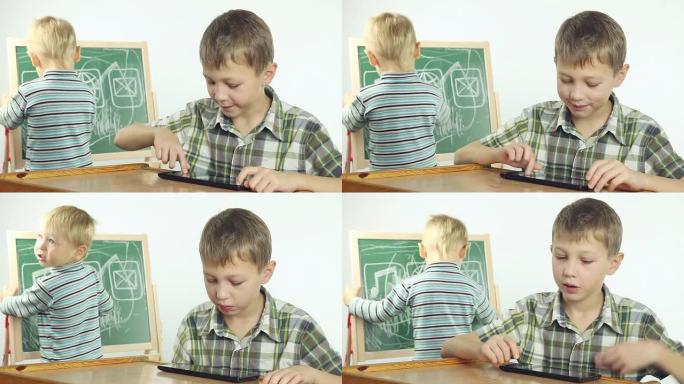 孩子们学习平板电脑