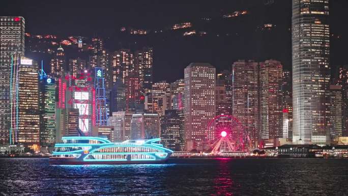 4K正版-香港维多利亚港邮轮城市夜景01