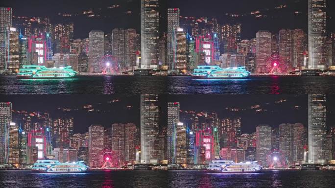 4K正版-香港维多利亚港邮轮城市夜景01