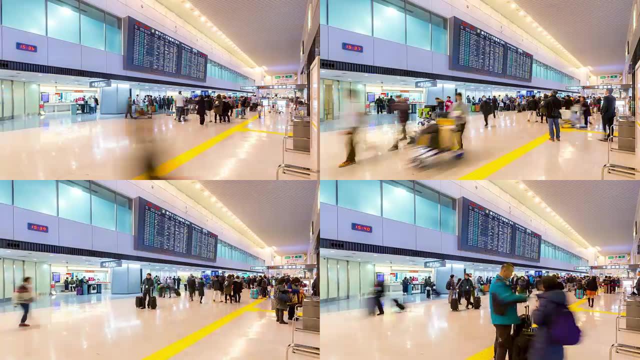 4k延时: 日本成田机场到达航站楼的旅客人群