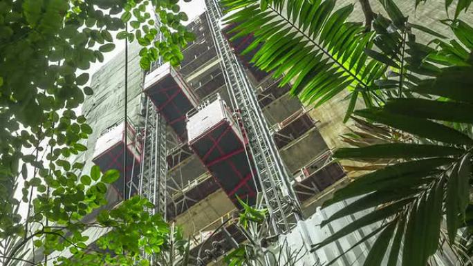 施工电梯的多莉镜头，时间流逝