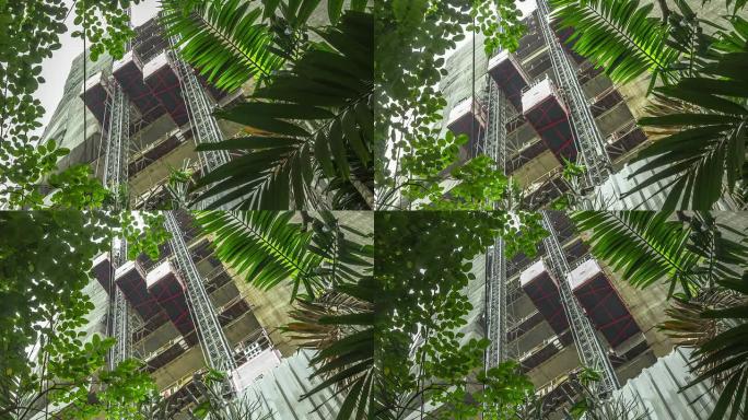 施工电梯的多莉镜头，时间流逝