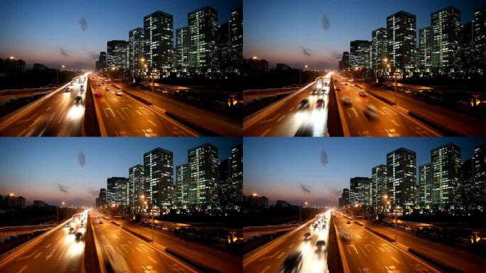 北京建国门大街北京建国门大街车流人夜景