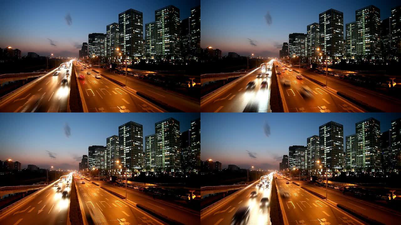 北京建国门大街北京建国门大街车流人夜景