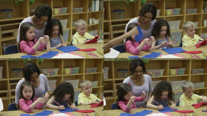 学龄前儿童在日托中心学习。