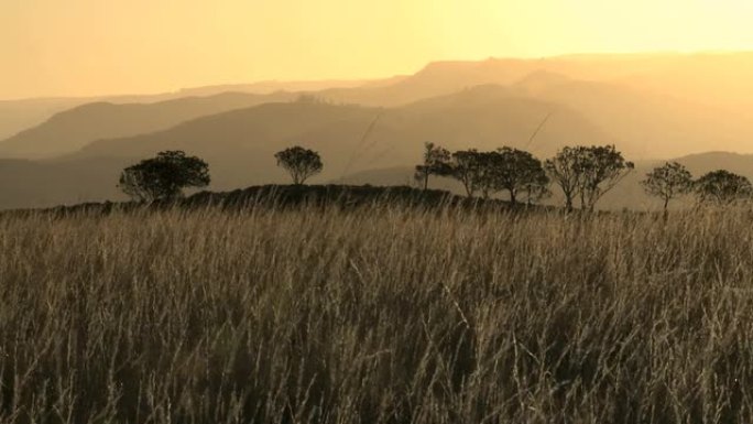 非洲大草原和山脉日落