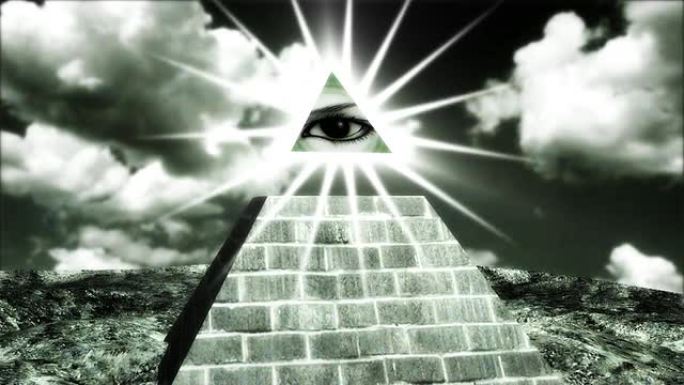 顶端有一只眼睛的金字塔，一个美元符号
