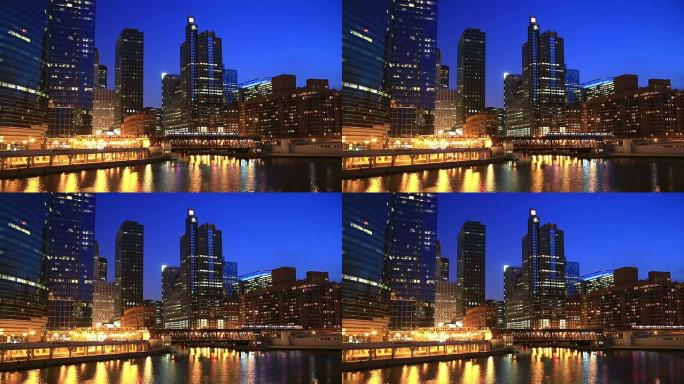 高清: 芝加哥天际线美国沿河城市景观