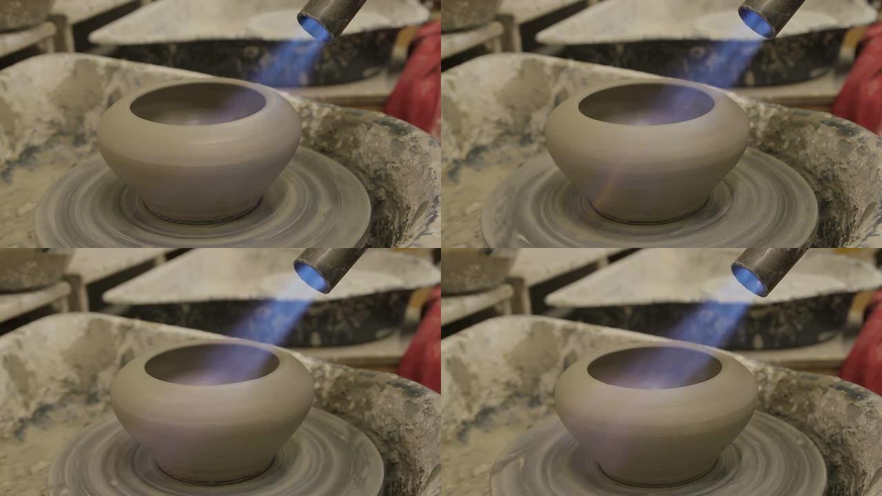 粘土罐使用气体喷灯强制干燥