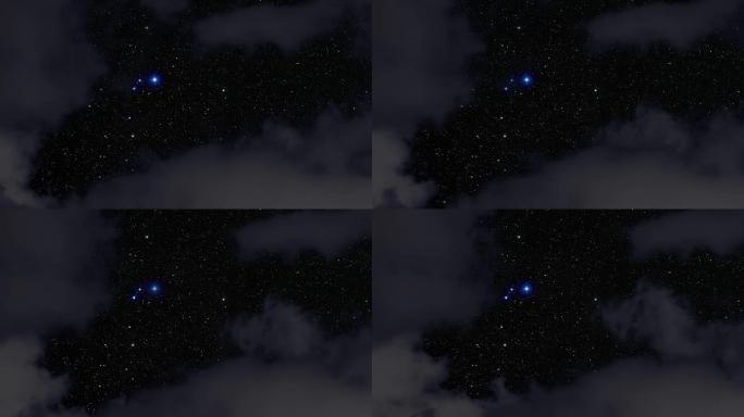 4K: 在多云的夜晚可见的星星