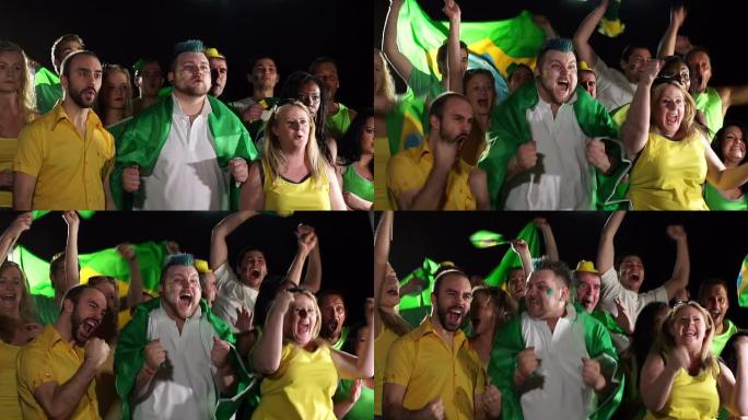 超级慢动作高清-巴西球迷，支持者，人群庆祝