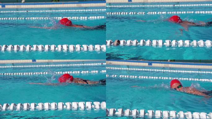 HD Slo Mo：年轻女子游泳前爬行