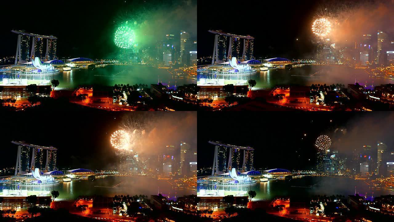 新加坡城市的烟花夜景国际都市东南亚