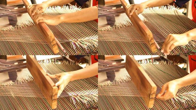 纸莎草垫子制作织布手工