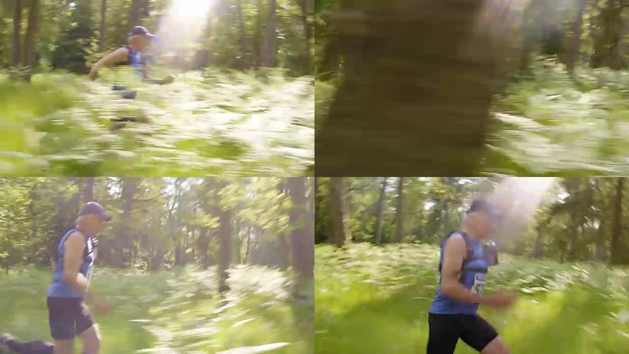 TS高级男子在森林中跑马拉松