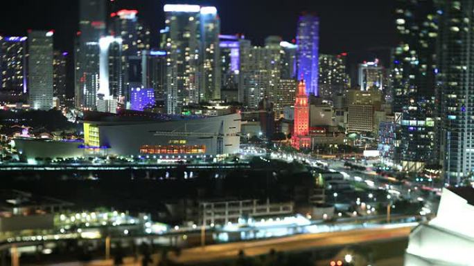 迈阿密天际线夜景灯火车流金融中心城市