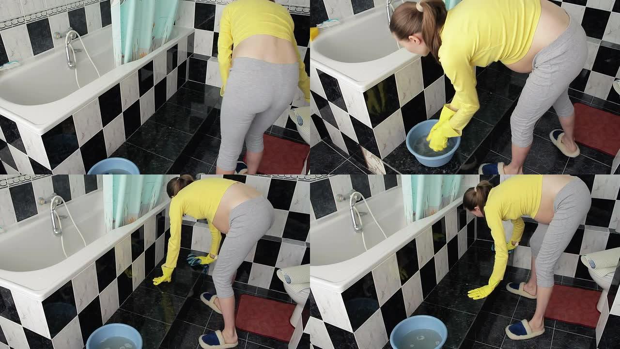 孕妇打扫公寓孕妇打扫厕所视频素材