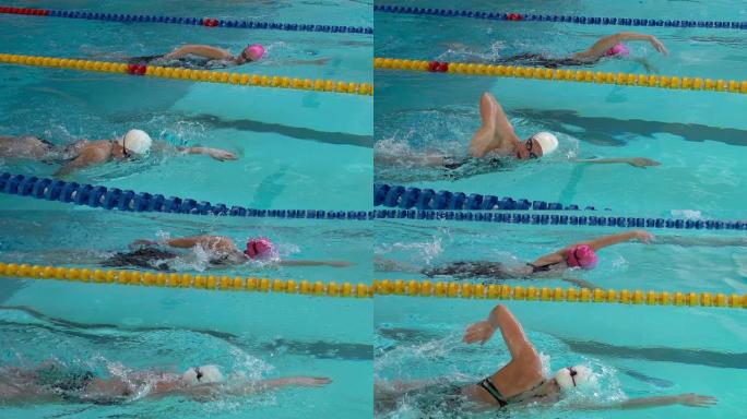 高清超慢莫：两名年轻女子游泳前爬行