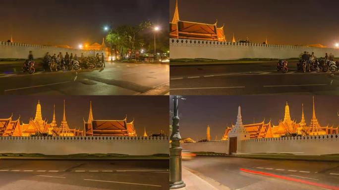 TL平移: Phra Kaeo Wat墙下的交通灯的两个十字路口