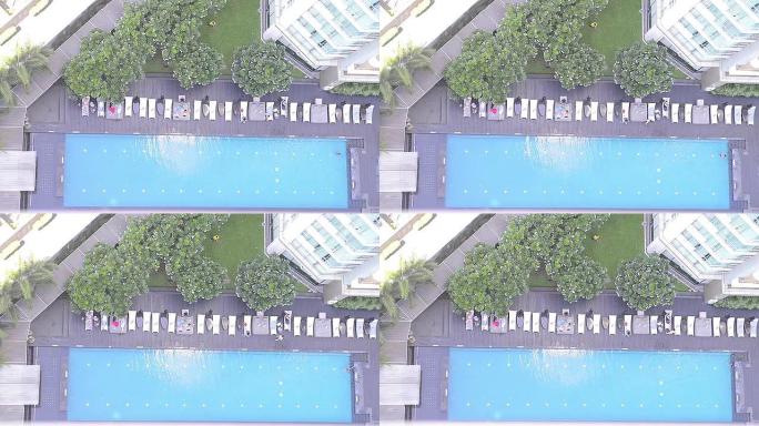 酒店游泳池俯视俯拍航拍高档高端休闲度假