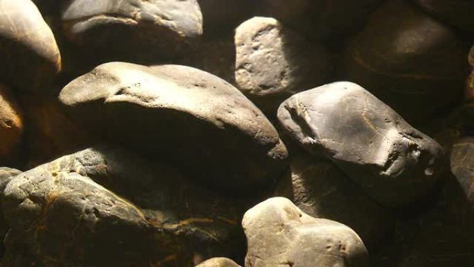 水中的石头鹅卵石反射波纹