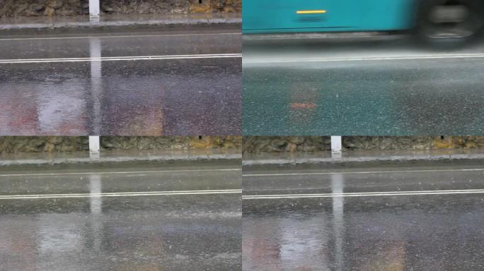 雨水和汽车马路湿漉漉的路面
