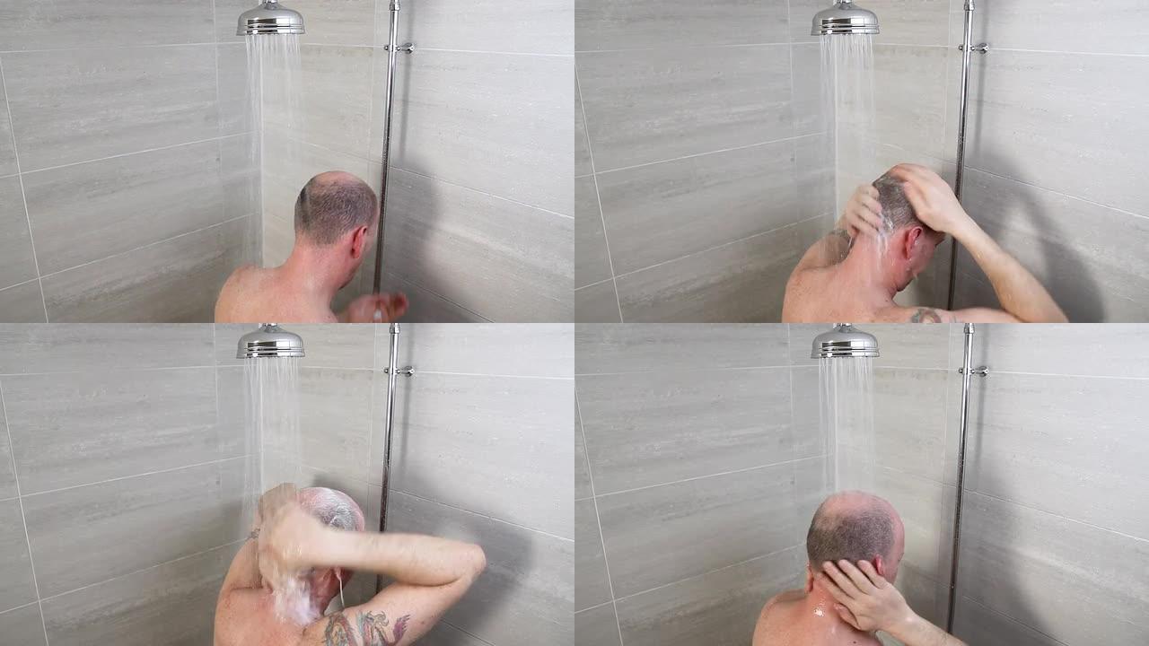 正在洗澡的男子在洗澡的男子洗发水