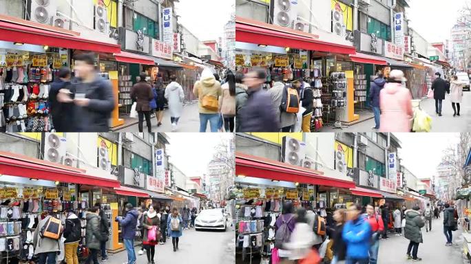 延时-首尔市弘大街市场拥挤的人们