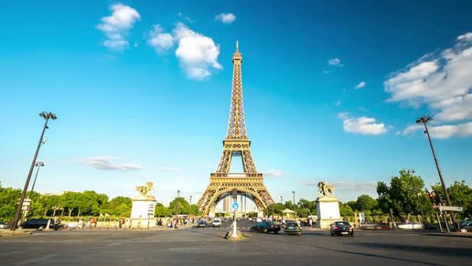 高清延时: 法国巴黎埃菲尔铁塔