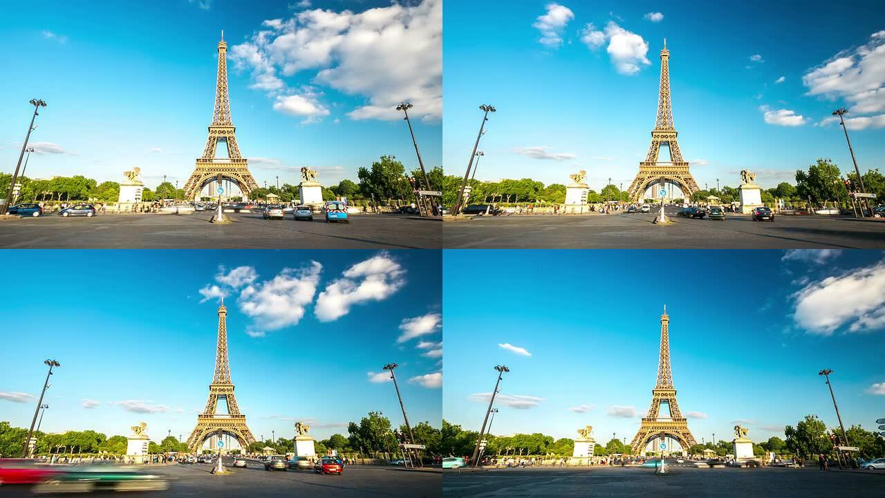 高清延时: 法国巴黎埃菲尔铁塔