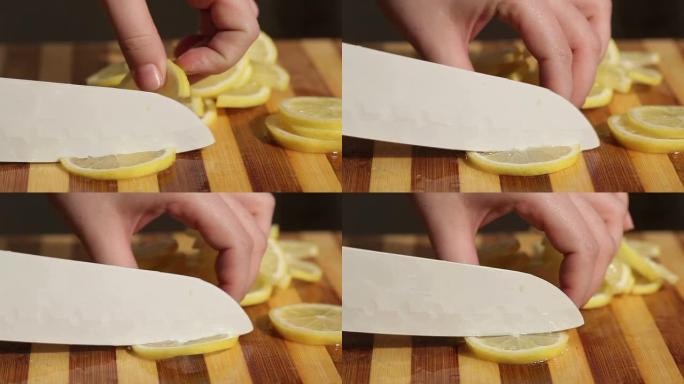 用菜刀切柠檬