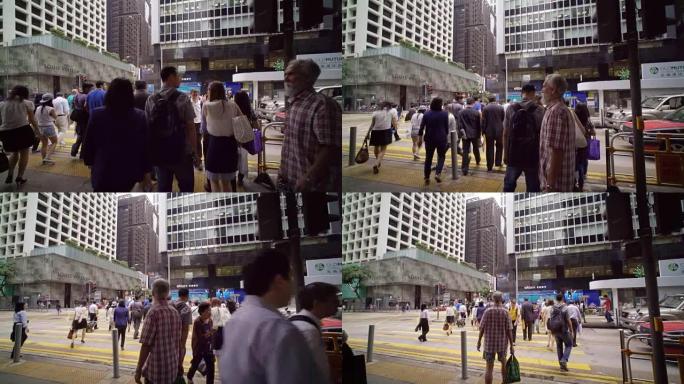 慢动作，跟踪镜头: 香港十字路口