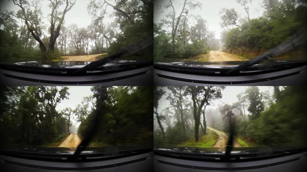 越野车车载摄像头行驶车窗外汽车第一视角