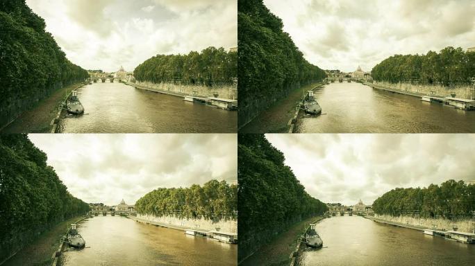 台伯河和罗马圣彼得大教堂的延时