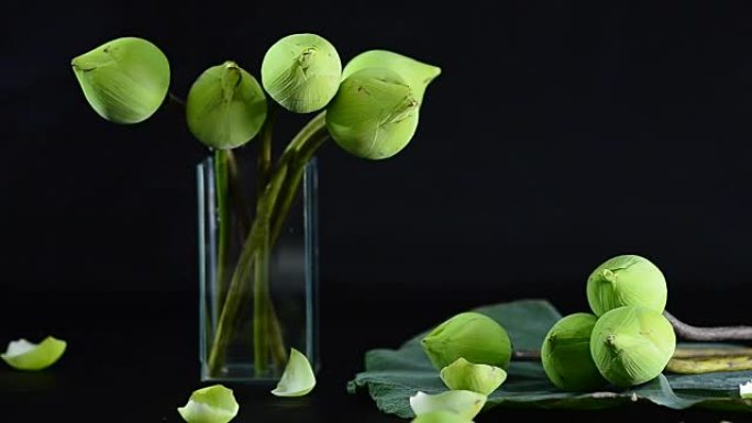 平移: 将荷花放在玻璃花瓶和叶子上