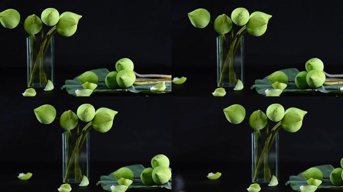 平移: 将荷花放在玻璃花瓶和叶子上
