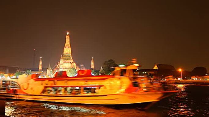 泰国曼谷的阿隆寺航拍大景夜晚夜景灯光秀