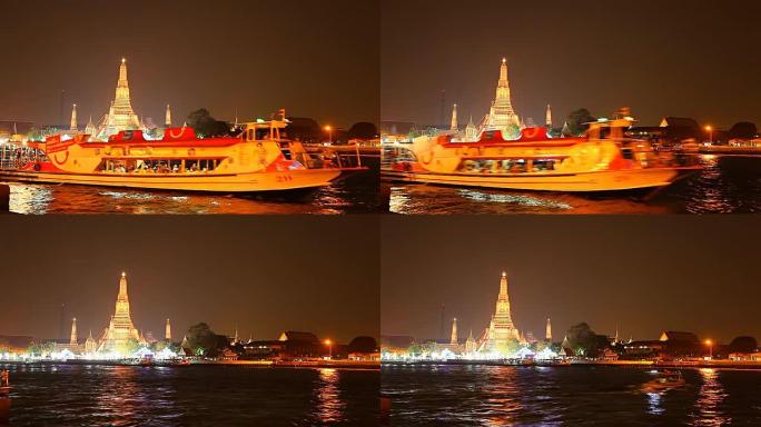 泰国曼谷的阿隆寺航拍大景夜晚夜景灯光秀
