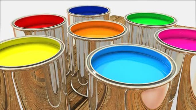 彩色油漆桶三维动画3D菜色漆面
