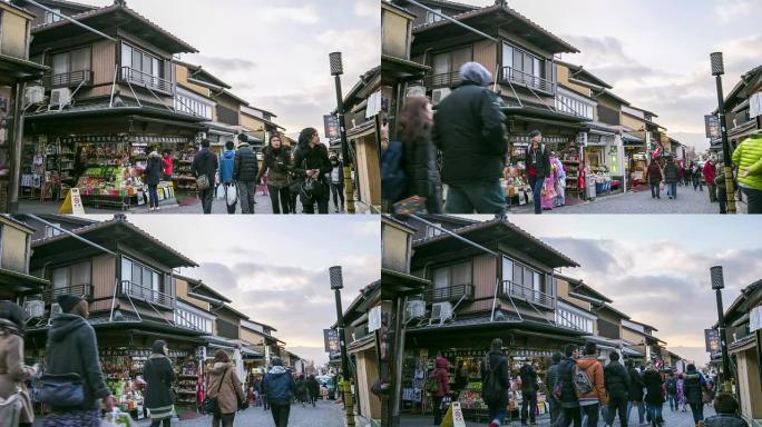高清：日本京都市清水寺购物街上的延时人群